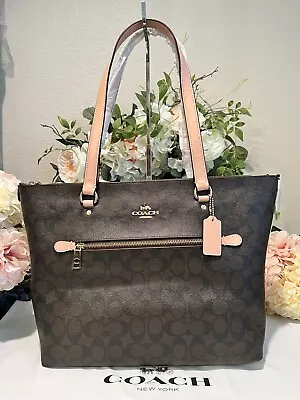 🌸Coach Signature Canvas GALLERY TOTE Shoulder/Shopper Bag~Brown/Light Pink🌷 • $175