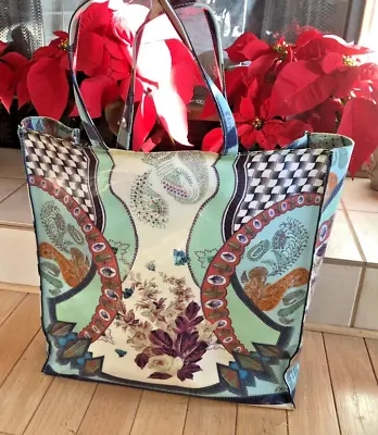 Etro Italy Double Handle Large Floral Paisley Vinyl Coated Canvas Tote Handbag • $124.99