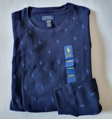 Polo Ralph Lauren Long Sleeve Thermal T-shirt Allover Pony Size L XL Navy • $29.38