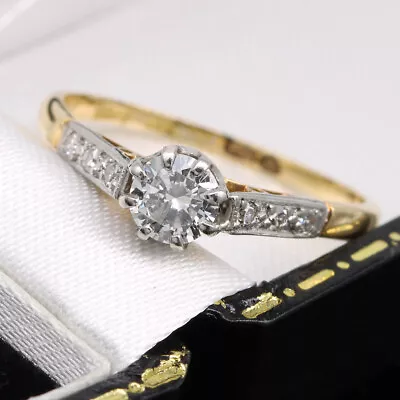 Mid Century 18ct Yellow Gold And Platinum 0.50ct Diamond Ring • £449