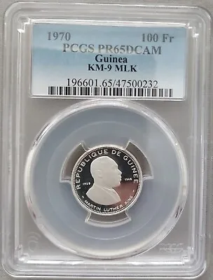 Guinea Silver Proof 100 Francs Coin 1970 Year Km#9 Martin Luther King Pcgs Pr65 • $239