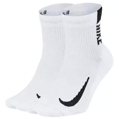 Nike Multiplier Running Ankle Socks 2 Pair Mens White Multi Size Sportswear  • $37.99