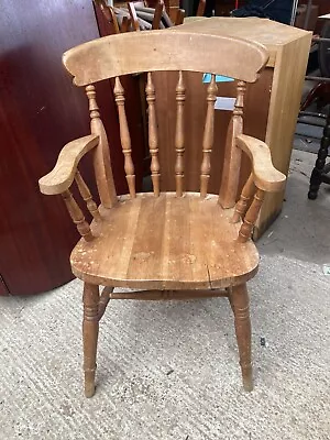 Vintage Heavy Solid Oak Carver Dining Chair With Arms • £69.99