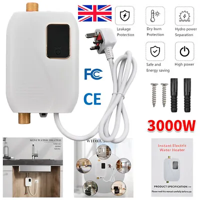 3000W Electric Tankless Instant Hot Water Heater Under Sink Tap Bathroom Kitchen • £41.89