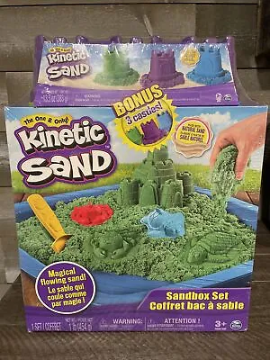 SEALED- Kinetic Sand Sandbox Set 1lb 3 Bonus Castles Green Magical Flowing • $21.99