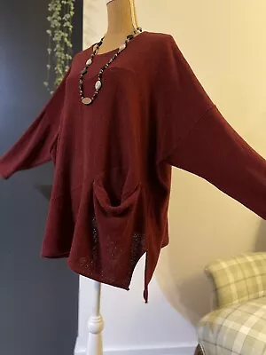 Barbara Speer Jumper Size 2 Burgundy Lagenlook OSFA 31” Pit To Pit • £65