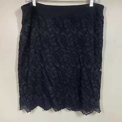 J Jill Wearever Collection Skirt Size Large Tall Pencil Black Pull On Floral • $16.95