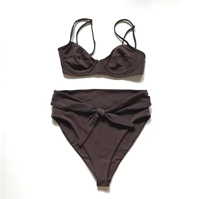 Mara Hoffman Goldie Bikini Bathing Suit Set Womens Brown Small Large High Waist • $65.74