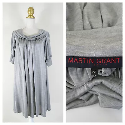 Martin Grant Paris Womens Solid Light Gray Silk Cowl Neck Shift Dress Size M • $124.95