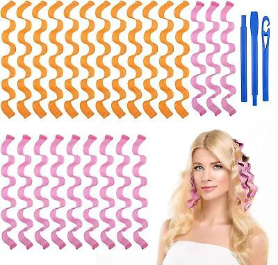 URAQT Hair Curlers For Long Hair 24Pcs 45cm Hair Rollers Wave Curls No Heat H • £14.06