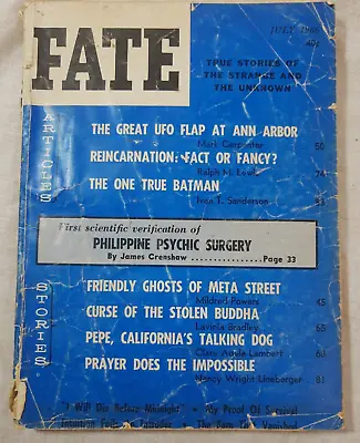 VTG July 1966 FATE Magazine Strange Unknown UFOs Ghosts Reincarnation Batman • $6