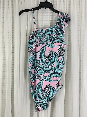 Summer Mae Maternity Swimsuit Size L Floral One-Shoulder Pregnant Ruffle Flounce • $19.77