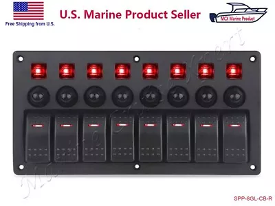 Boat Marine 8 Gang Switch Panel Circuit Breaker Toggle Rocker Switch RV Red LED • $47.50