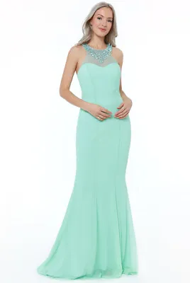 £39.99 • Buy Goddiva Diamante Embellished Chiffon Fishtail Maxi Evening Prom Dress Bridesmaid