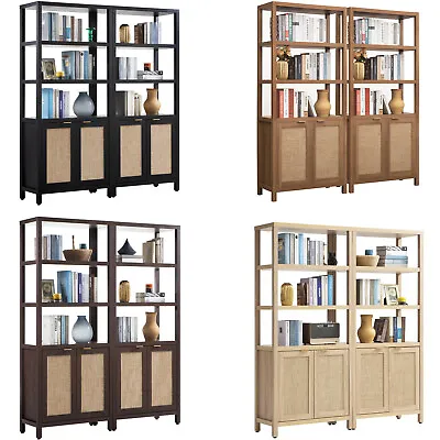 5 Tier Bookshelf Farmhouse 5 Shelf Bookcase With Doors Library Storage Cabinet • $169.99