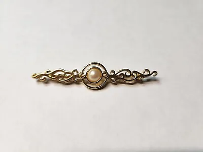 Pretty Vintage Monet Faux Pearl Bar Pin Brooch Gold Tone 3  • $12.99