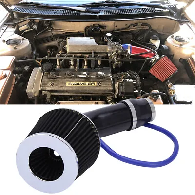 Black Cold Air Intake Filter Induction Kit Pipe Power Flow Hose System Car JQ • $59.76