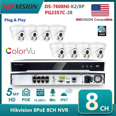 Hikvision 8CH 8POE NVR 5MP IP Security Camera Colorvu CCTV System IP67 CCTV Lot • $413.25