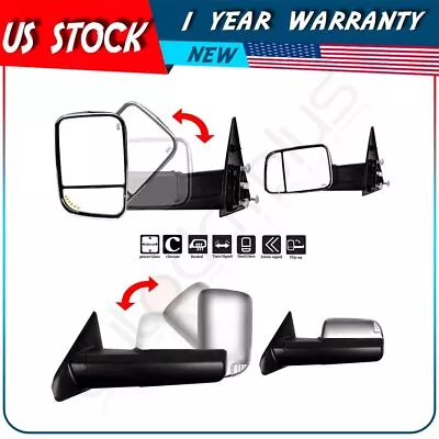 ✔Tow Mirrors Chrome Power Heated Turn Signals For 02-08 Dodge Ram 1500 2500 3500 • $135.13