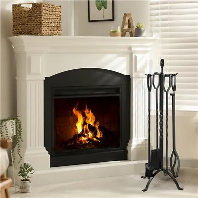 £23.99 • Buy 5 Pieces Fireplace Tools Set Heavy-Duty Black Fireside Companion Set 81cm Height