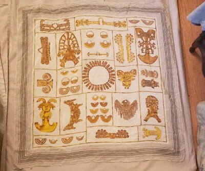 Gucci 100% Silk Scarf 34 X34  Brown/Yellow/Cream • $45