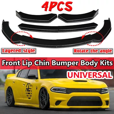 $36.59 • Buy Gloss Black Car Front Bumper Protector Lip Body Spoiler Splitter Kit Universal