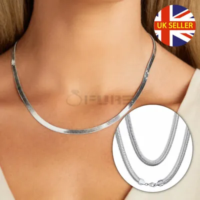 925 Sterling Silver Filled Flat Herringbone Snake Chain Necklace 16-24 Inch Long • £4.99