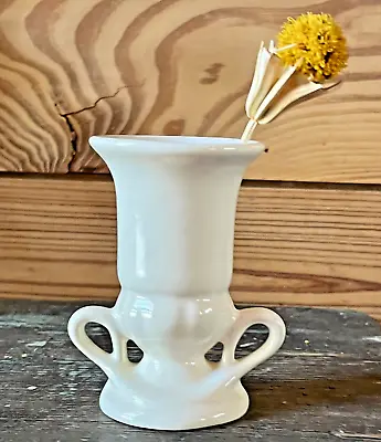 Vintage Shawnee USA Pottery Vase Cream Colored Double Handle Art Deco Ht. 5  • $12.99