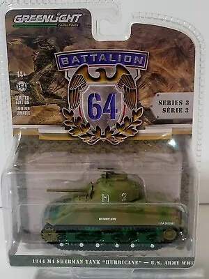 Greenlight 1/64 1944 M4 Sherman Tank  Hurricane  US ARMY WWII *CHASE • $25.99