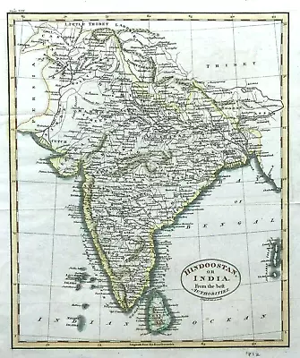 Map India Original By John Russell Engraved Colour Fine Detail Engraved 1812 • $35.25