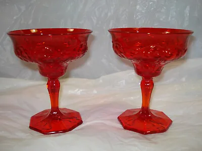 McKEE GLASS CO. ROCK CRYSTAL BRIGHT RED  6-OUNCE FOOTED CHAMPAGNE GOBLETS • $29.99