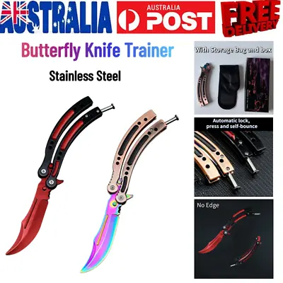 Butterfly Knife Trainer Training Practice Steel Tool Sheath CSGO Balisong NoEdge • $28.95