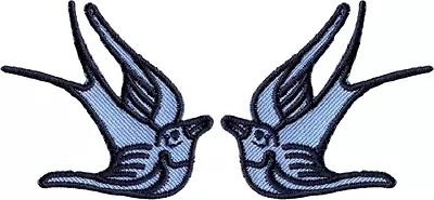 $5.25 • Buy Set Of 2 Patches - Blue Sparrows Tattoo Pinup Retro Embroidered Iron On #43010 