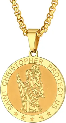 PROSTEEL St Christopher Necklace Men Gold Plated Traveller's Prayer Gift • £19.36