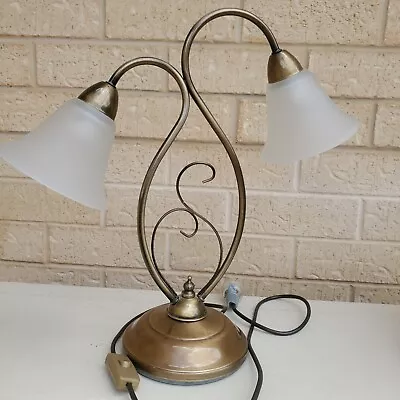 Beautiful Vintage Brass / Metal  Desk Table Lamp With Two Frost Glass Shades • $65