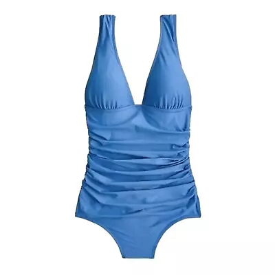 J. Crew Women's Ruched V-Neck One Piece Swimsuit Seacoast Blue Size 6 NEW NWT • $49.99