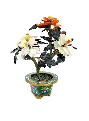 Bonsai Tree Gem Stone In Cloisonné Vessel Vintage Oriental Collectibles Decor • $165