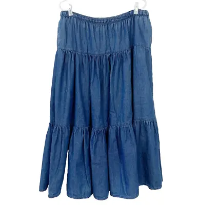 Vintage 80s 90s Tisa Corrales New Mexico Denim Tiered Prairie Skirt Boho OSFM • £86.78