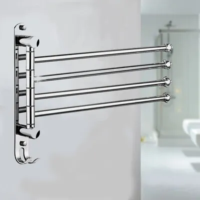 Wall Mounted Towel Rack Rail Holder 4-Arm Storage Shelf Bathroom Stainless Steel • $20.90