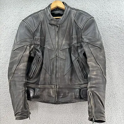 Vintage Leather Motorcycle Jacket Racing Heavy Weight Vented Distressed Size 42 • $199.99