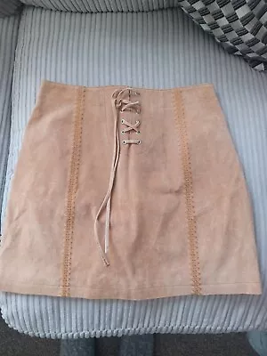 Real Leather Skirt Tan Vintage - Reclaimed Vintage Medium Uk10 • £39