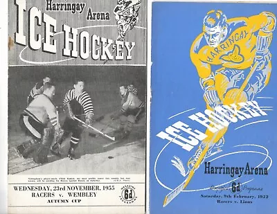 2 Ice Hockey Programmes Both Harringay Racers V Wembley Lions 1952 & 1955 • £1.60