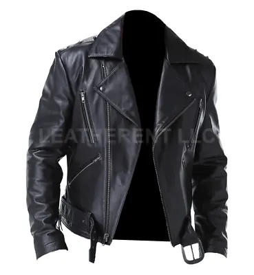 Mens Punk Ghost Rider Nicolas Cage Cosplay Biker Outerwear Real Leather Jacket • $116.98