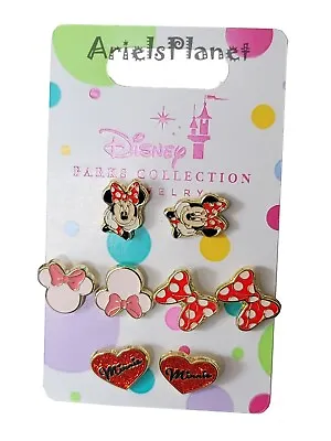 Disney Parks Collection Jewelry Minnie Mouse Heart & Bow Kids Earrings Set Of 4 • $24.99