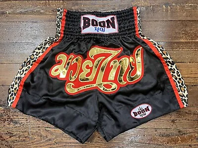 BOON Sports Muay Thai Shorts - Satin XL - Leopard Stripe-Black-Red-Gold-Boxing • $35