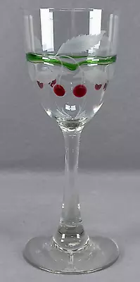 Bohemian Meyrs Neffe Marquetry Cherries Engraved Glass 10 3/8 Inch Tall Goblet • $595