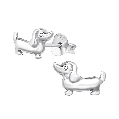 £6.99 • Buy Ladies Pair Of 925 Sterling Silver SAUSAGE HOT DOG Stud Earrings Daschund Boxed