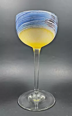 Vtg 1977 Maslach Art Glass Yellow Blue 7.5 In. Wine Glass Signed • $125