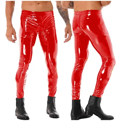 Men's PVC Leather Wetlook Tight Pants Leggings Zipper Front Trousers Clubwear • $18.11