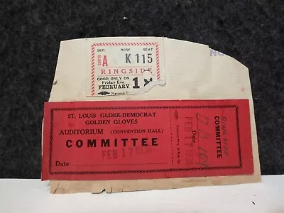 Vintage 1936 Globe-democrate Golden Gloves St Louis Ringside Committee Tickets • $15